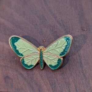 Tiny Green Enamel Gold Tone Vintage Butterfly Scatter Pin